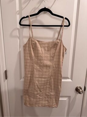 H&M Beige Plaid Spaghetti Strap Slip Dress